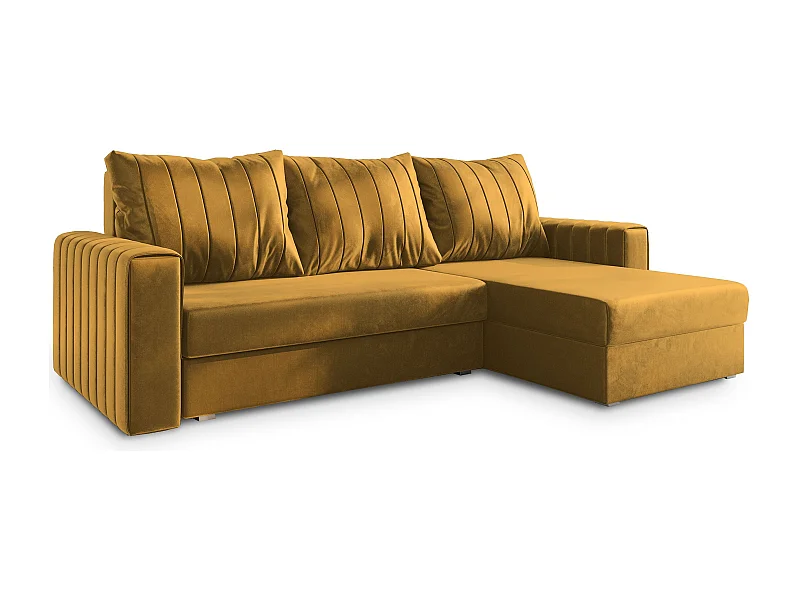 Canapé d'angle CARL Jaune moutarde en peluche avec fonction de couchage