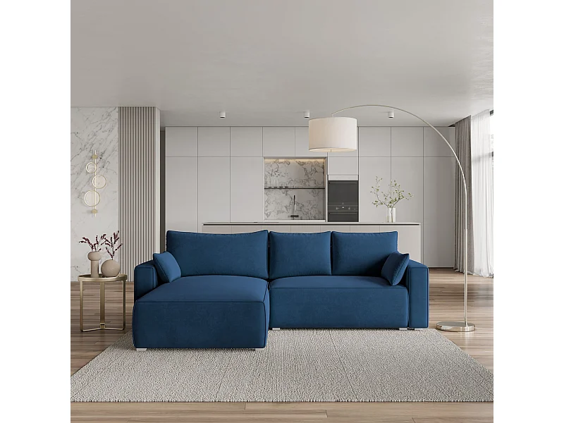Canapé d'angle FORIL Bleu en velours avec fonction de couchage