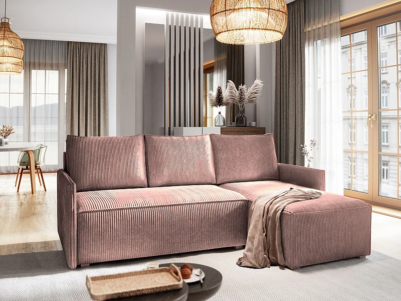 Canapé d'angle PERUSI Parme en velours côtelé avec fonction de couchage