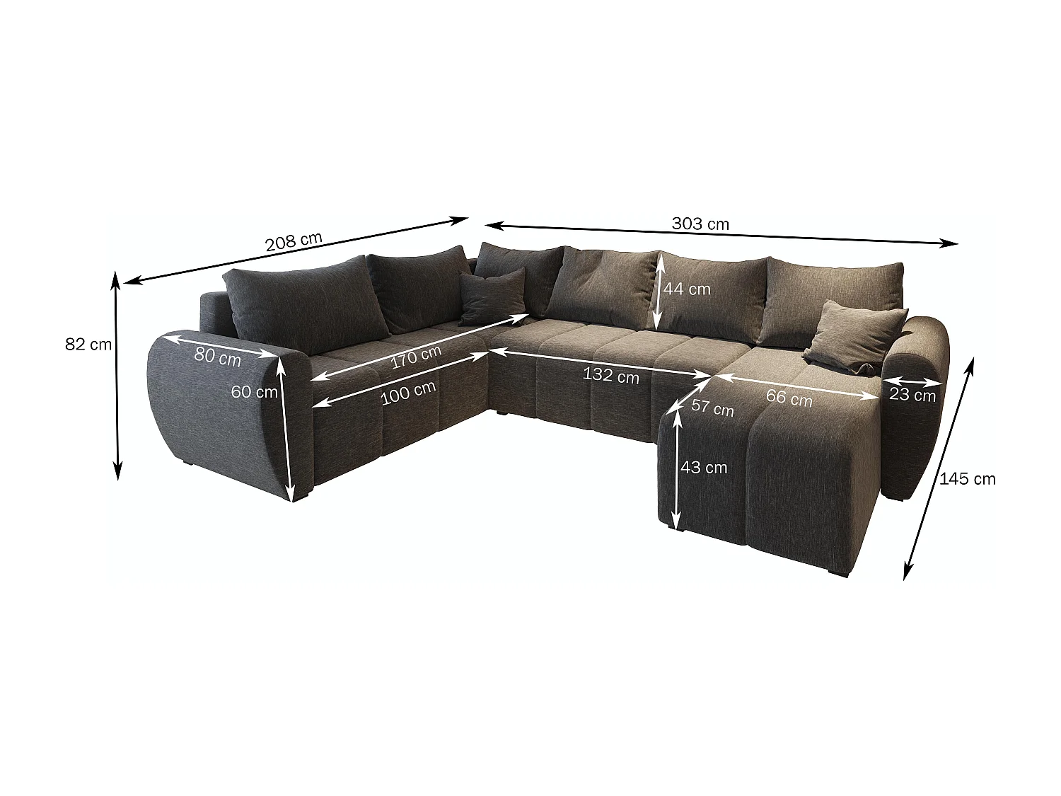 Canapé d'angle MADISON Gris clair en tissu texturé avec fonction de couchage