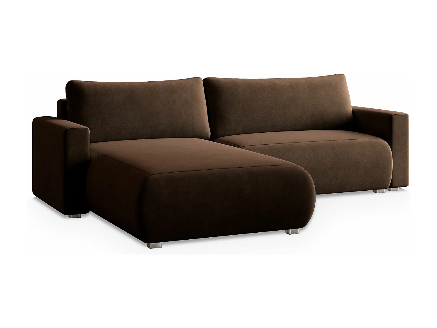 Canapé d'angle TURIN Marron en velours avec fonction de couchage