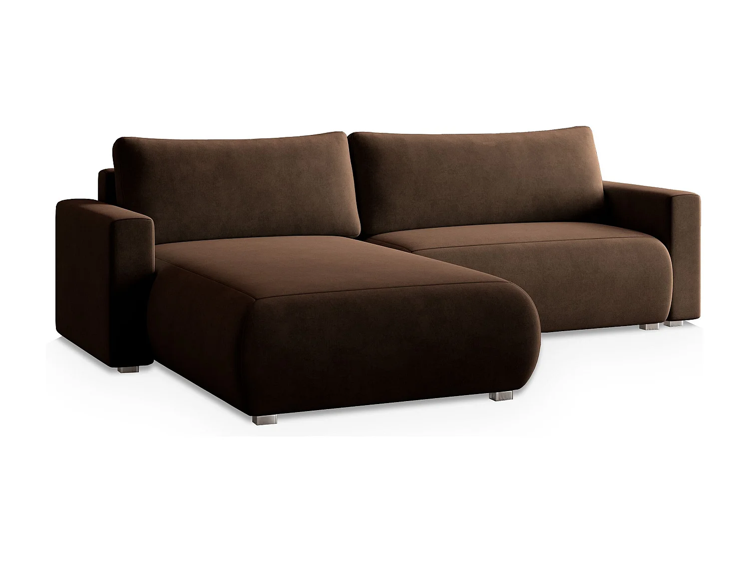 Canapé d'angle TURIN Marron en velours avec fonction de couchage
