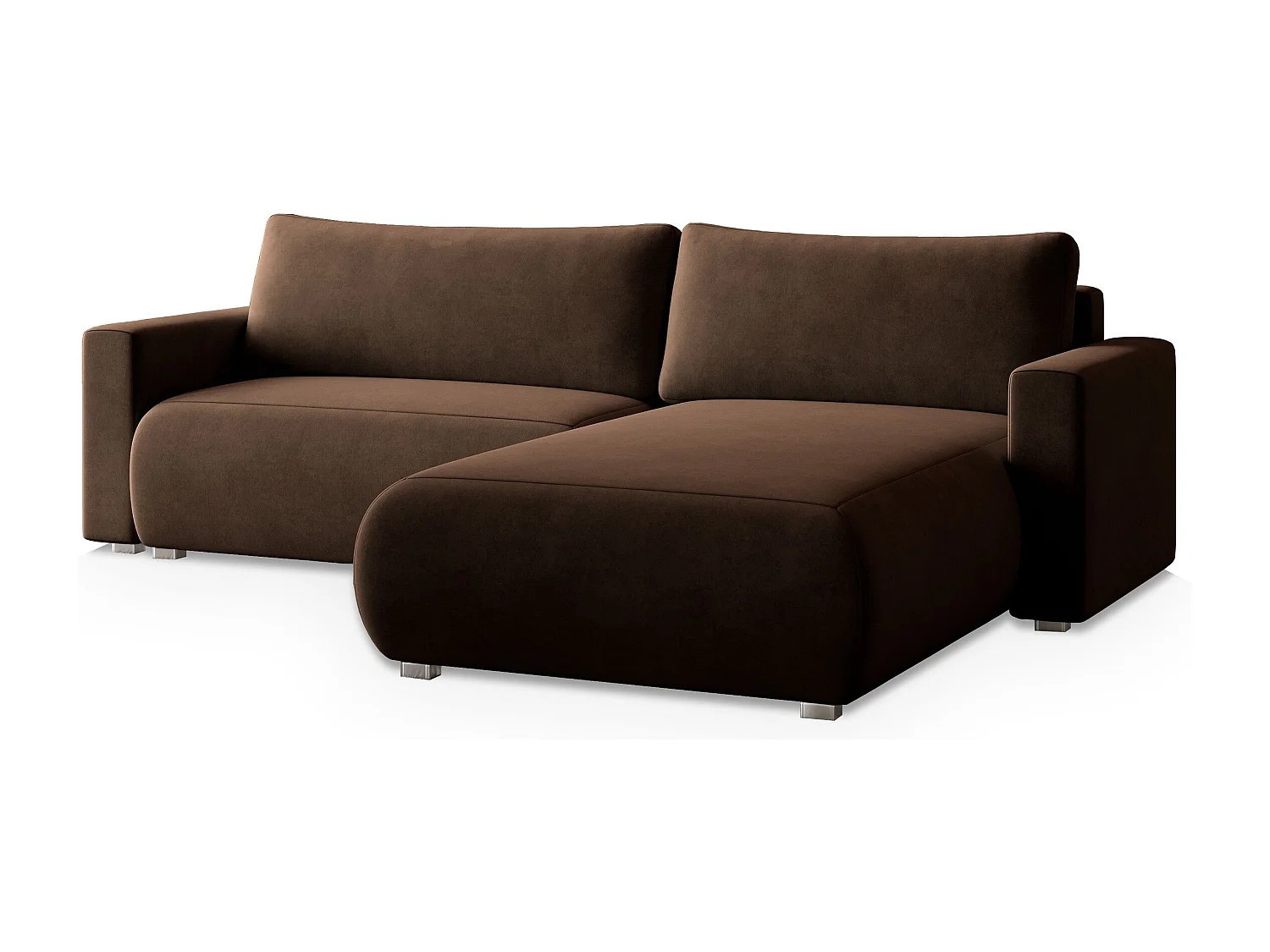 Canapé d'angle TURIN Marron en velours avec fonction de couchage