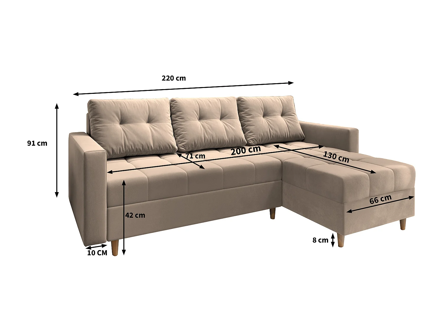 Canapé d'angle MILO Marron en peluche avec fonction de couchage