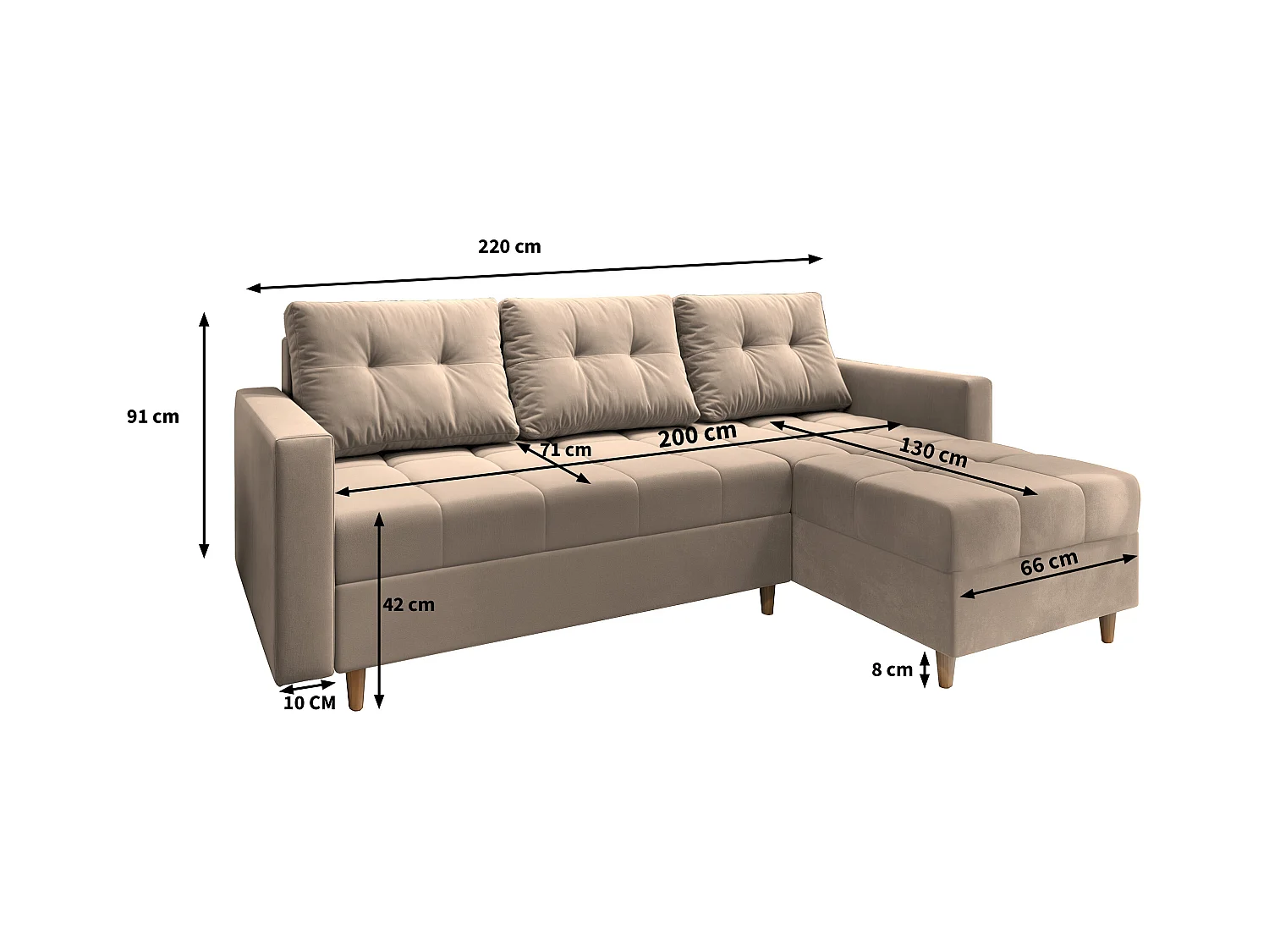 Canapé d'angle MILO Marron en peluche avec fonction de couchage