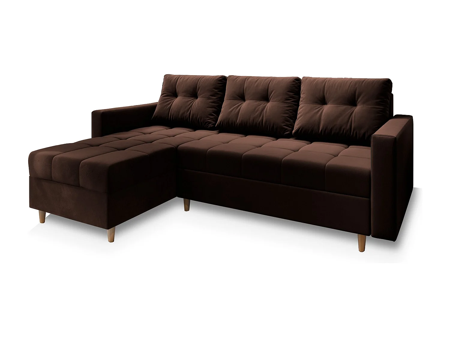 Canapé d'angle MILO Marron en peluche avec fonction de couchage