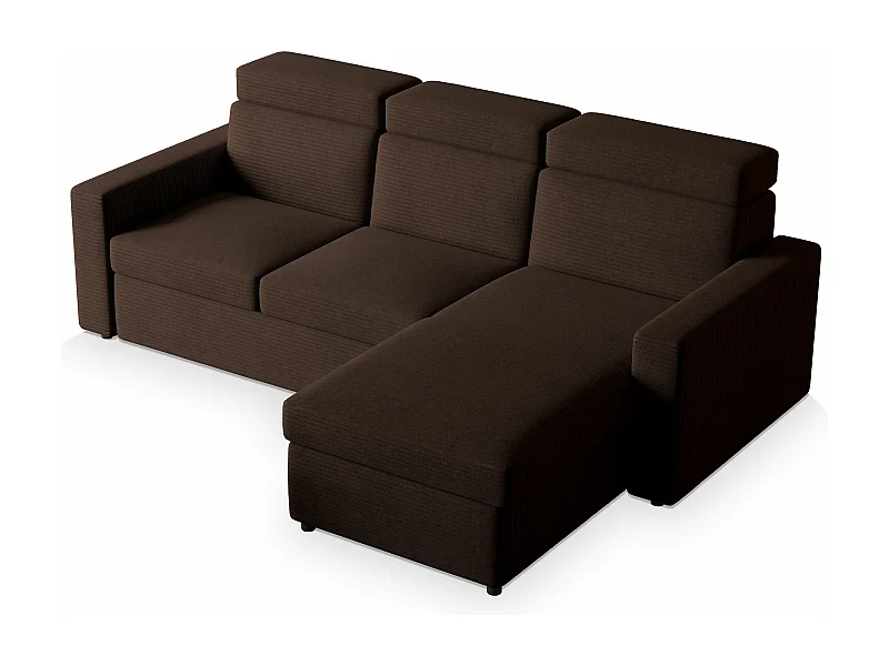 Canapé d'angle PADWA Marron en velours côtelé avec fonction de couchage