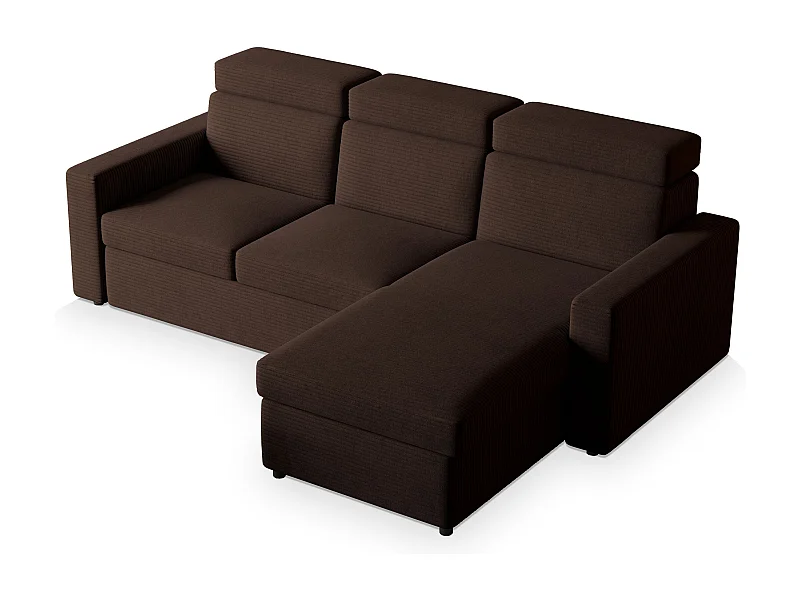 Canapé d'angle PADWA Marron en velours côtelé avec fonction de couchage