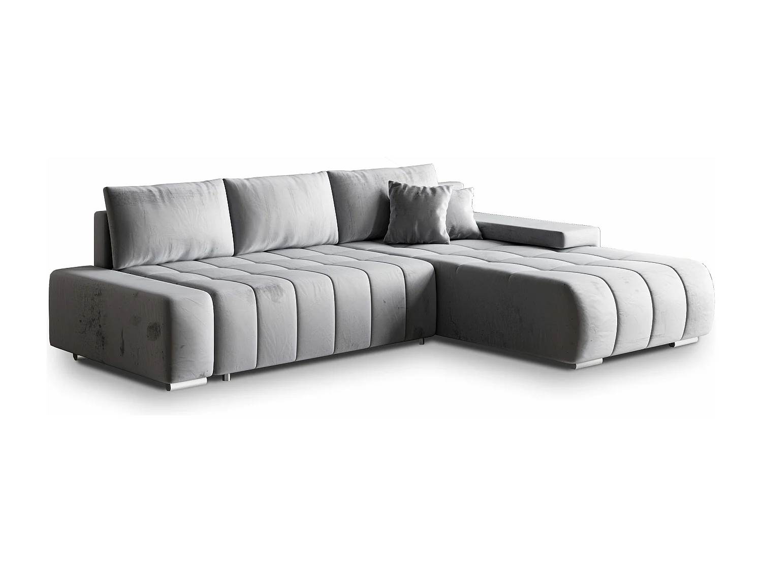 Canapé d'angle ALESE Gris clair en velours avec fonction de couchage