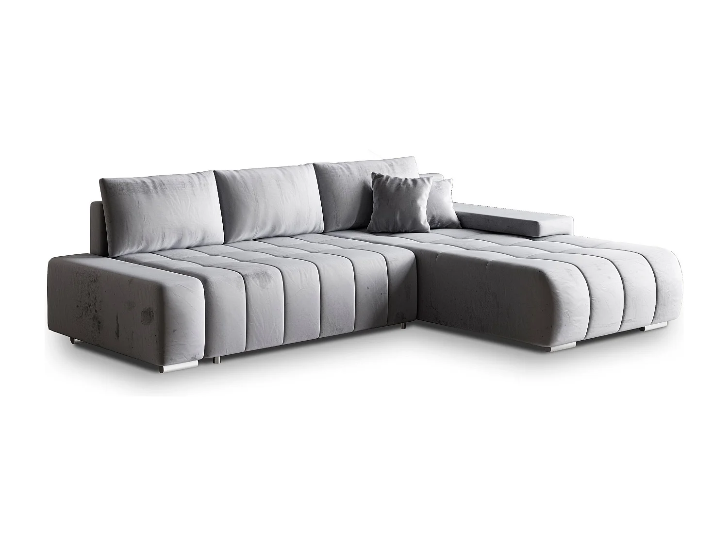 Canapé d'angle ALESE Gris clair en velours avec fonction de couchage