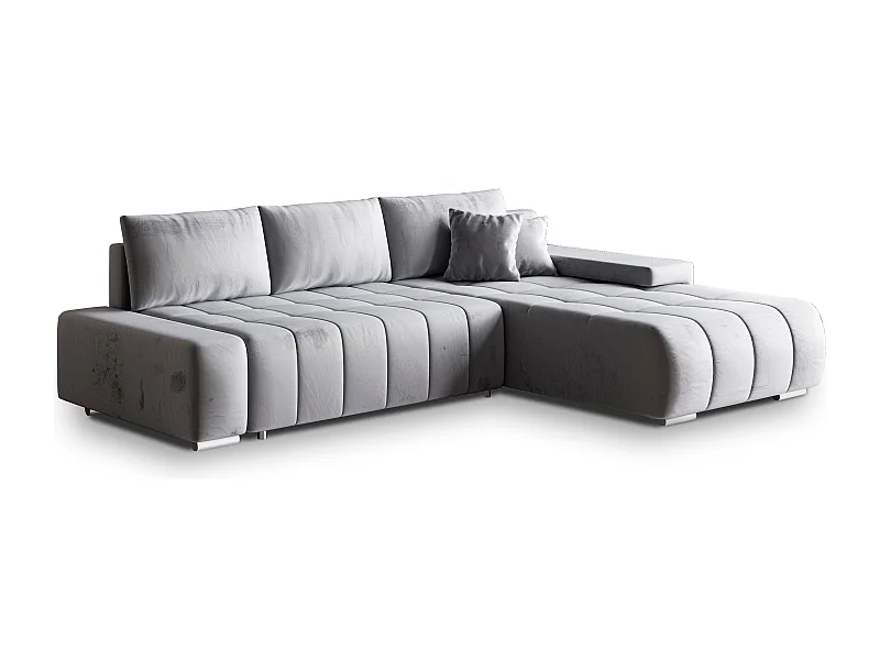 Canapé d'angle ALESE Gris clair en velours avec fonction de couchage