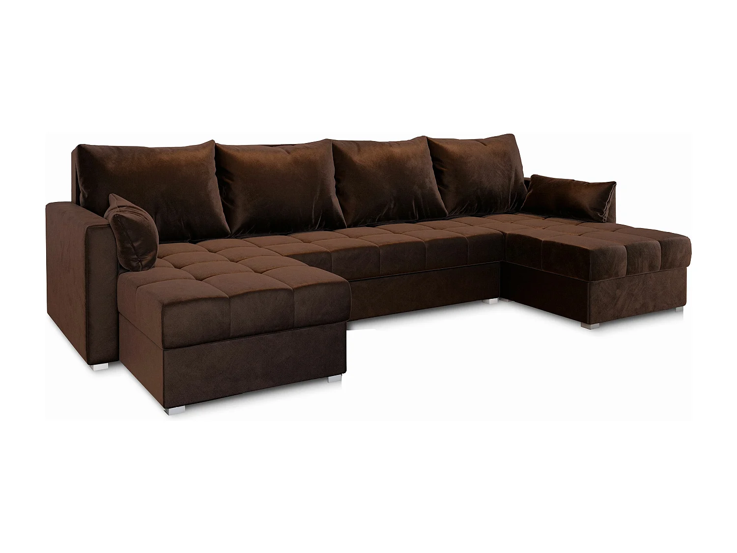 Canapé d'angle NAKO Marron en peluche avec fonction de couchage
