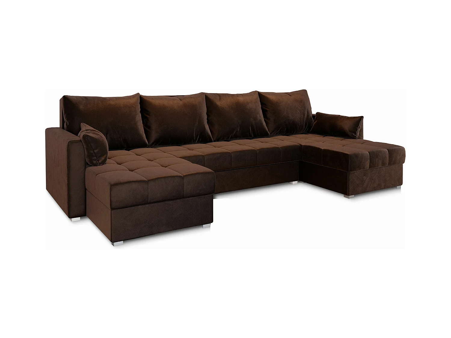 Canapé d'angle NAKO Marron en peluche avec fonction de couchage
