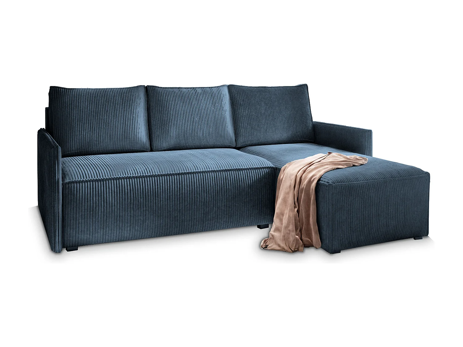 ECKSOFA PERUSI Blau Kordstoff mit Schlaffunktion