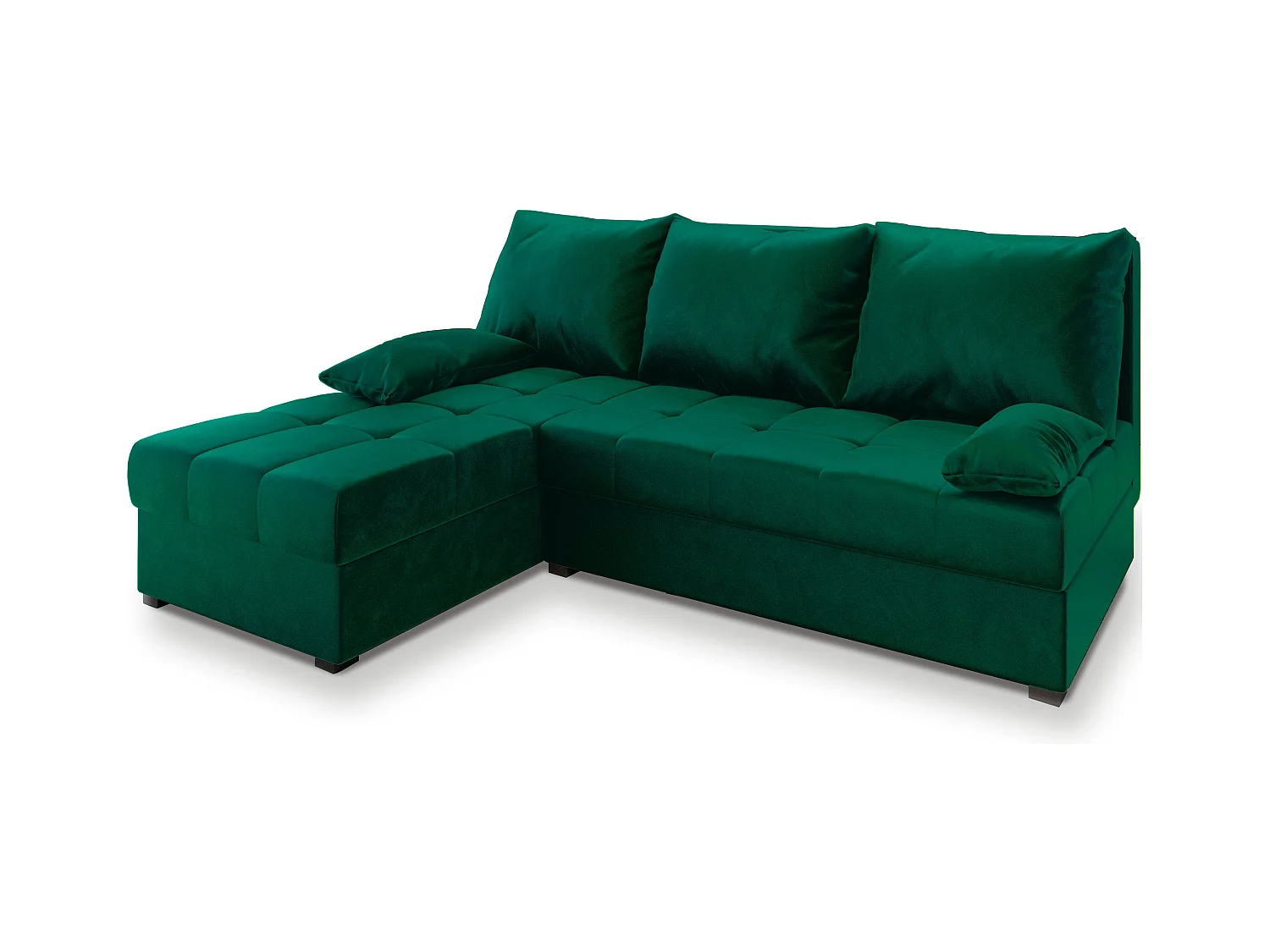 Canapé d'angle RITA Vert Sapin en peluche avec fonction de couchage