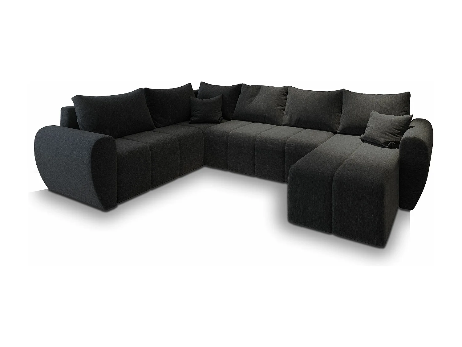 Canapé d'angle MADISON Noir en tissu texturé avec fonction de couchage