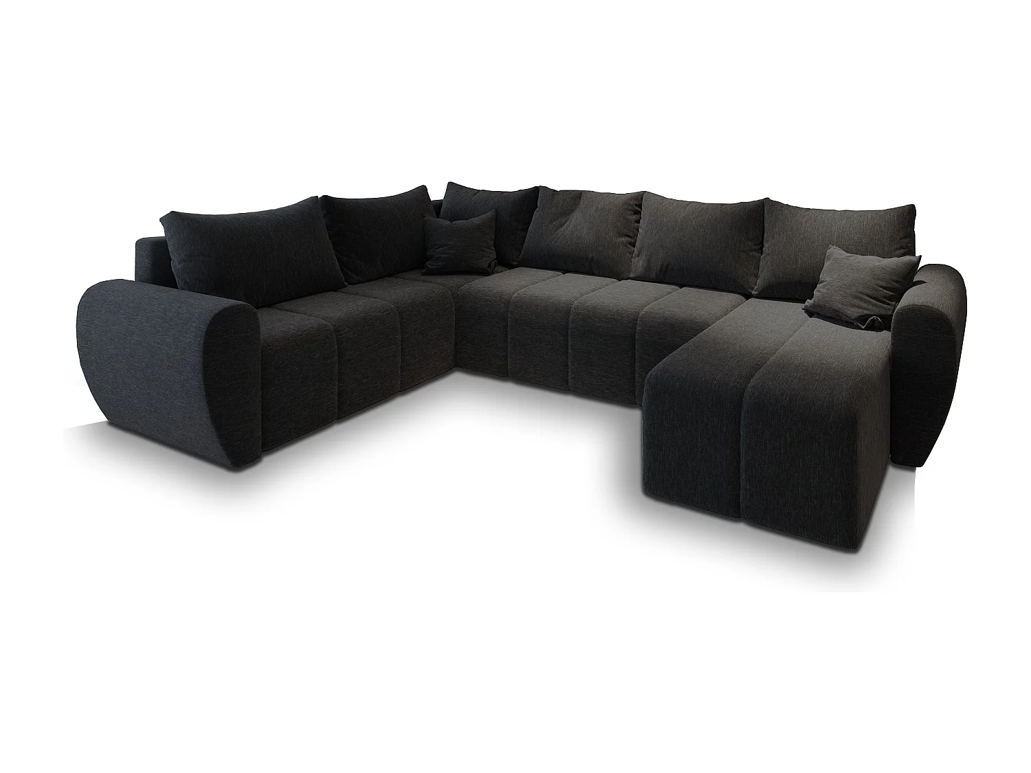 Canapé d'angle MADISON Noir en tissu texturé avec fonction de couchage