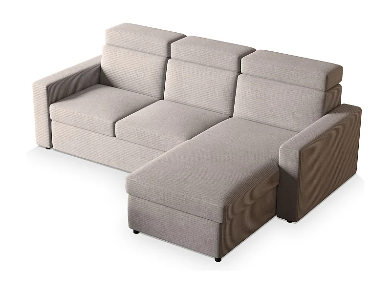 Canapé d'angle PADWA Beige en velours côtelé avec fonction de couchage