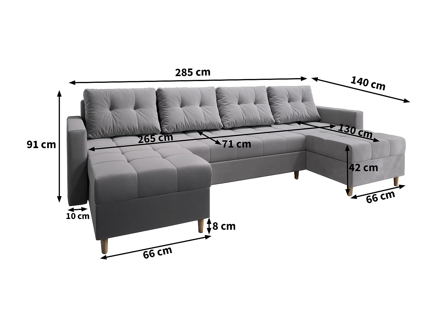 ECKSOFA MILO U Rosa Plüsch-Stoff mit Schlaffunktion