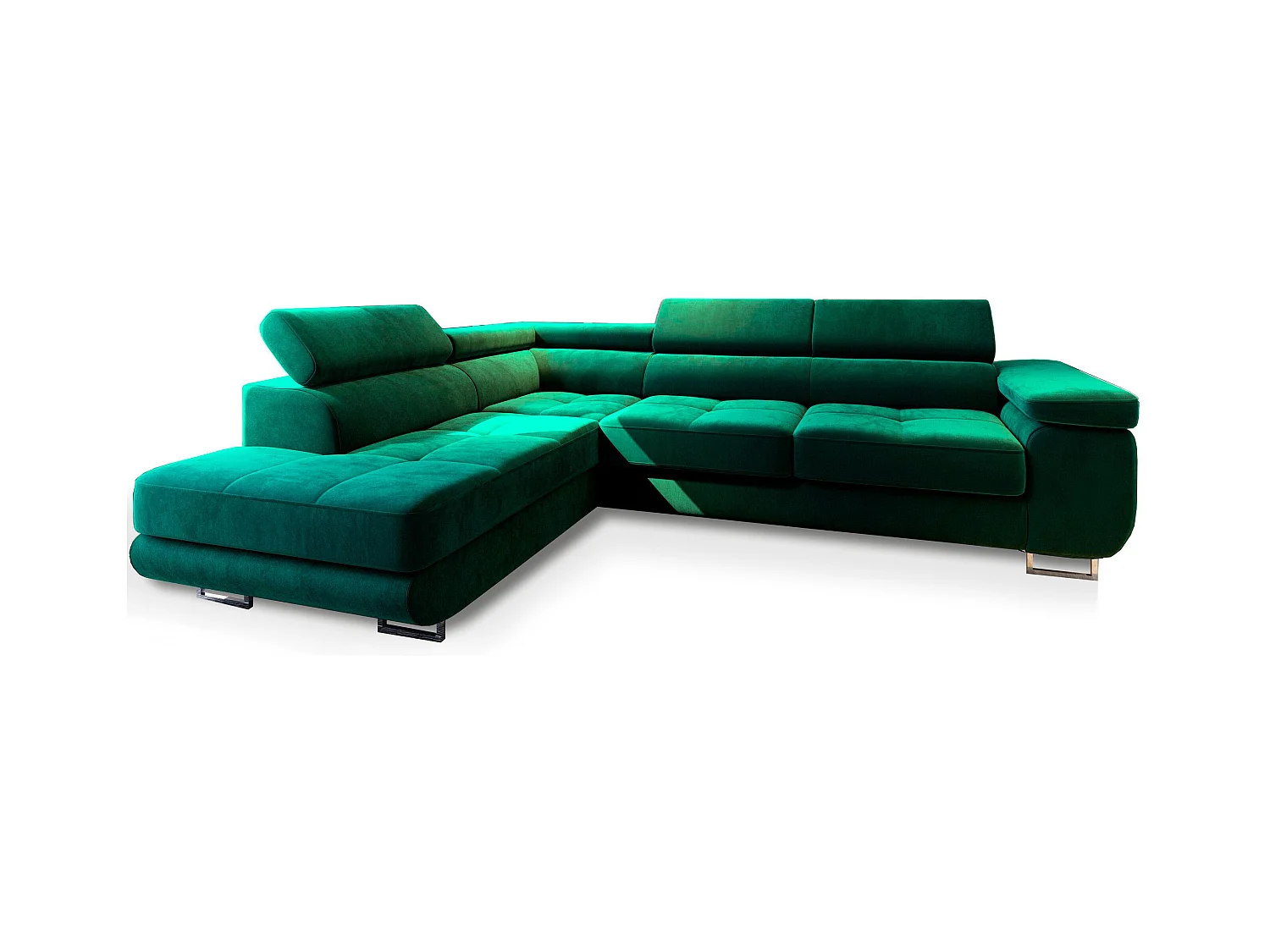 Canapé d'angle SELVA Vert en velours avec fonction de couchage