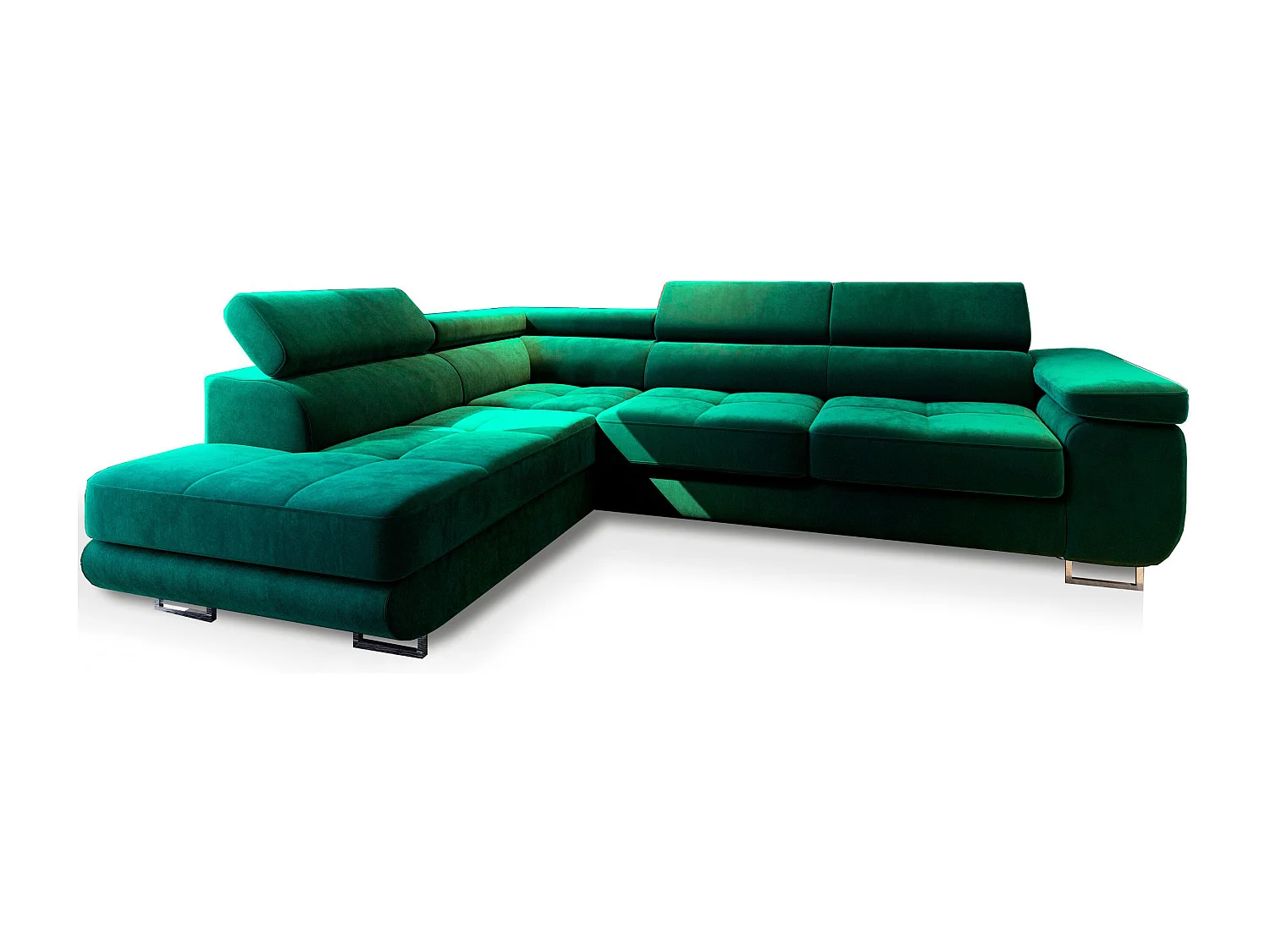 Canapé d'angle SELVA Vert en velours avec fonction de couchage