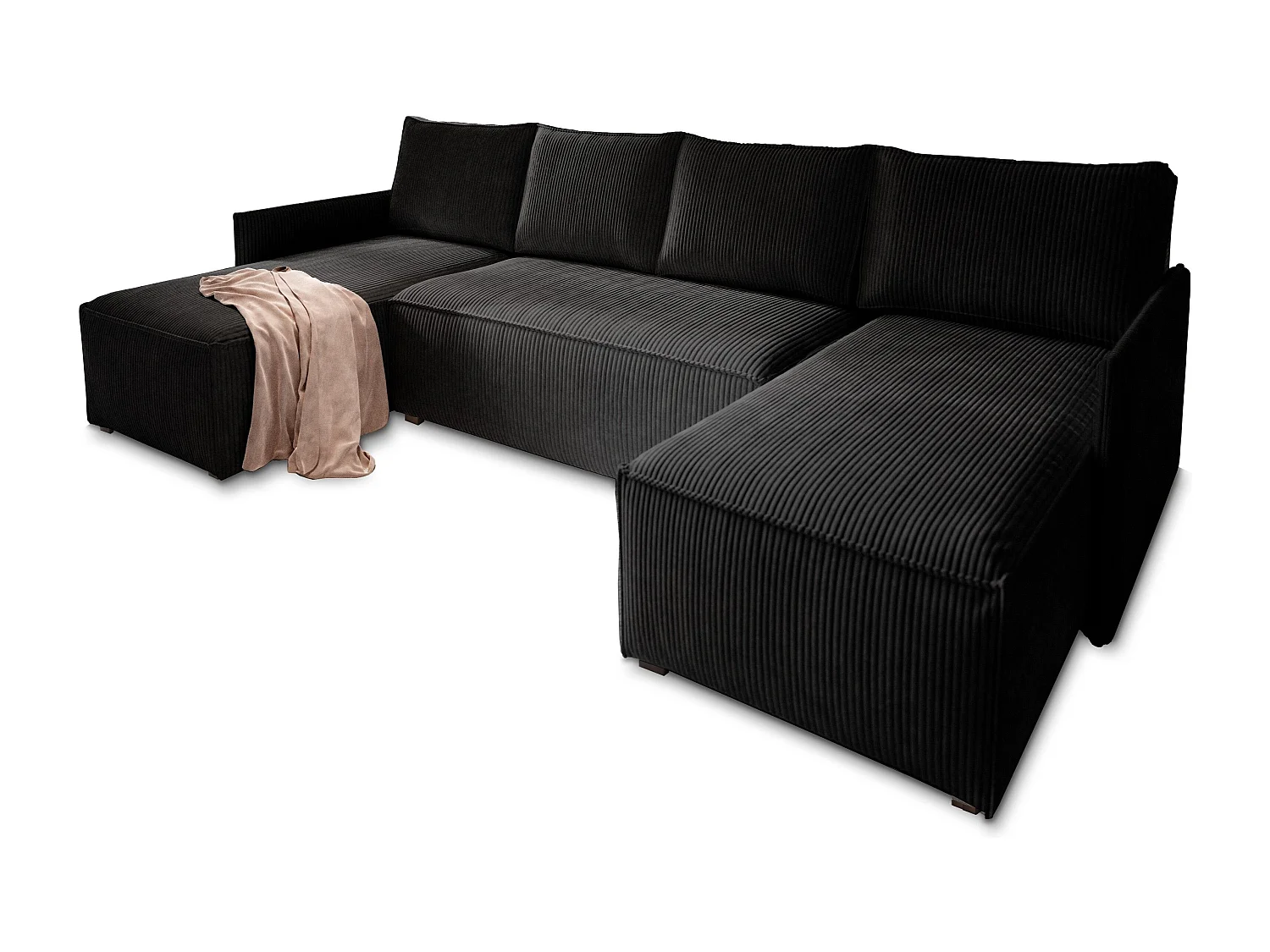 Canapé d'angle TRES Noir en velours côtelé avec fonction de couchage