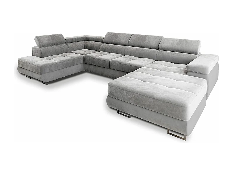 Canapé d'angle CASONE Gris clair en velours avec fonction de couchage