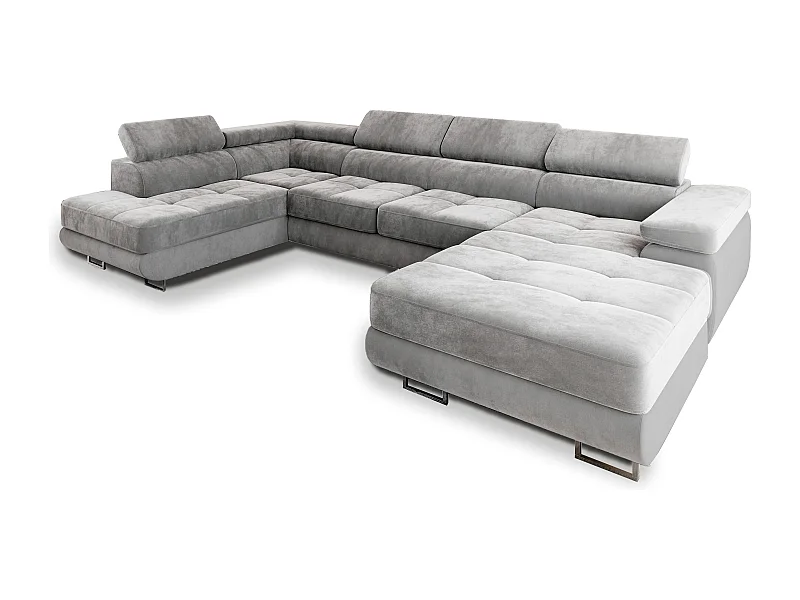 Canapé d'angle CASONE Gris clair en velours avec fonction de couchage