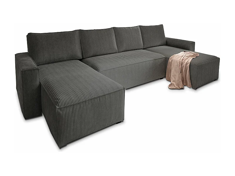 Canapé d'angle ASPRA Gris anthracite en velours côtelé avec fonction de couchage