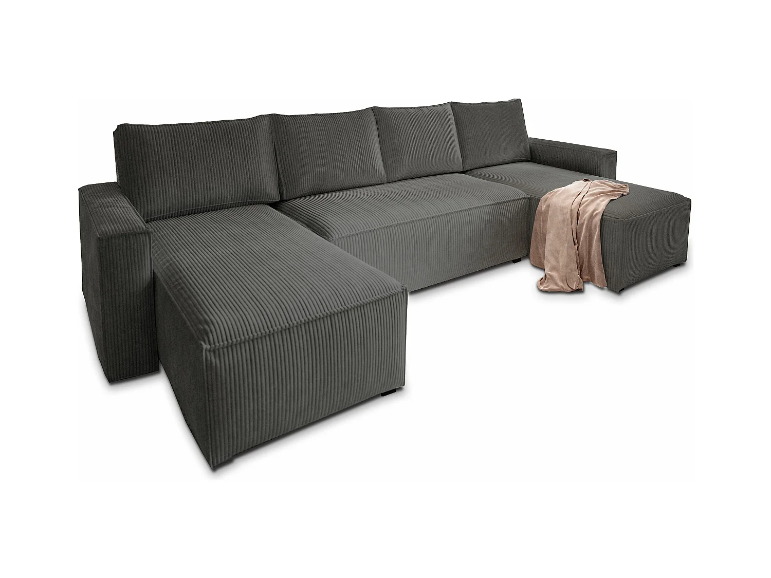Canapé d'angle ASPRA Gris anthracite en velours côtelé avec fonction de couchage