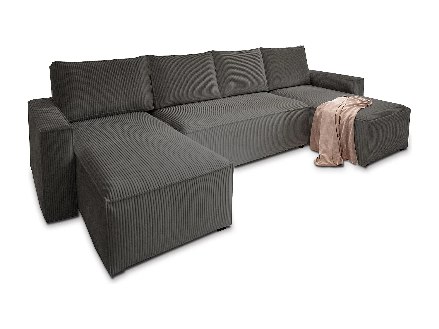 Canapé d'angle ASPRA Gris anthracite en velours côtelé avec fonction de couchage