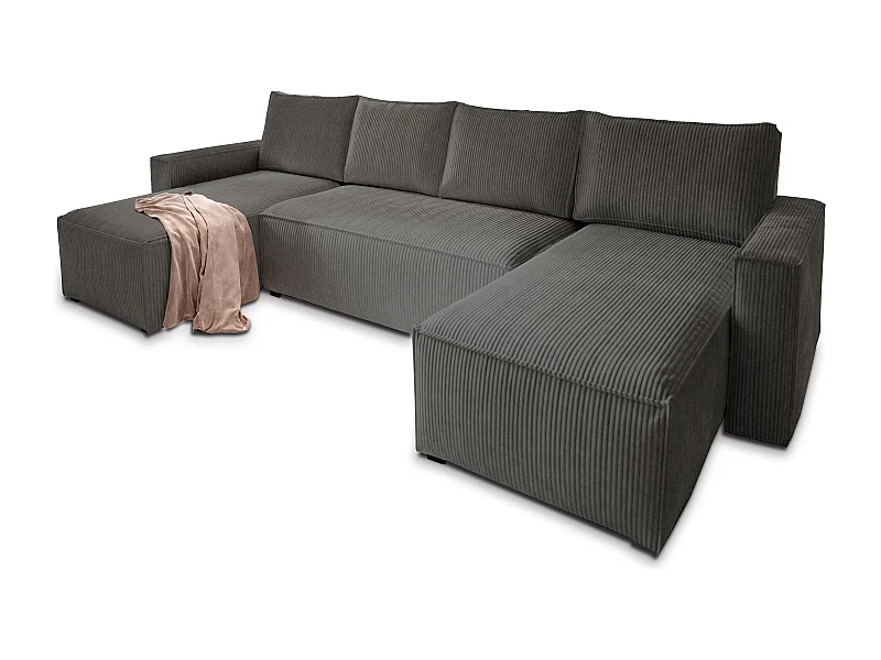 Canapé d'angle ASPRA Gris anthracite en velours côtelé avec fonction de couchage