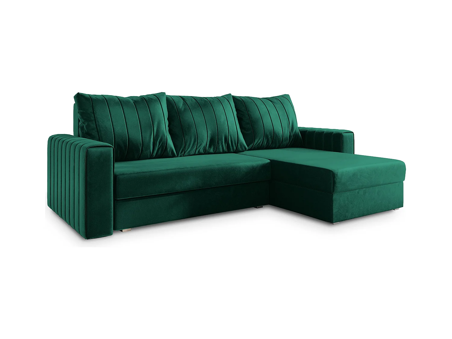Canapé d'angle CARL Vert Sapin en peluche avec fonction de couchage
