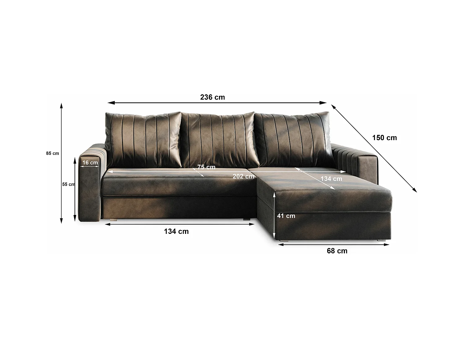 Canapé d'angle CARL Vert Sapin en peluche avec fonction de couchage