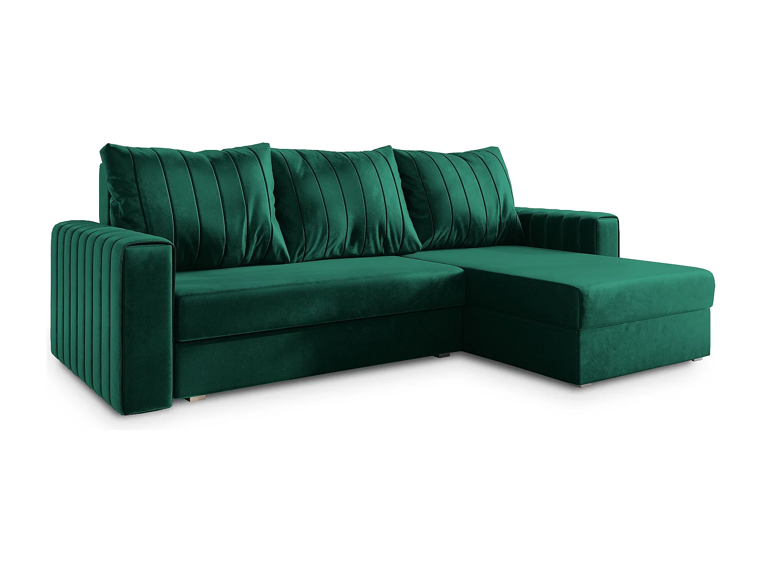 Canapé d'angle CARL Vert Sapin en peluche avec fonction de couchage