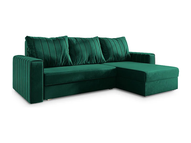 Canapé d'angle CARL Vert Sapin en peluche avec fonction de couchage