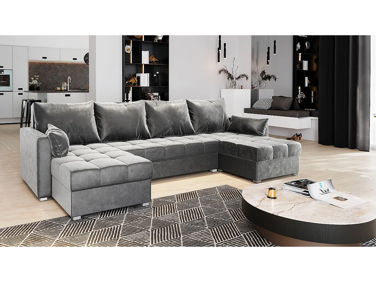 Hoekbank NAKO van fluweel met slaapfunctie Rosa