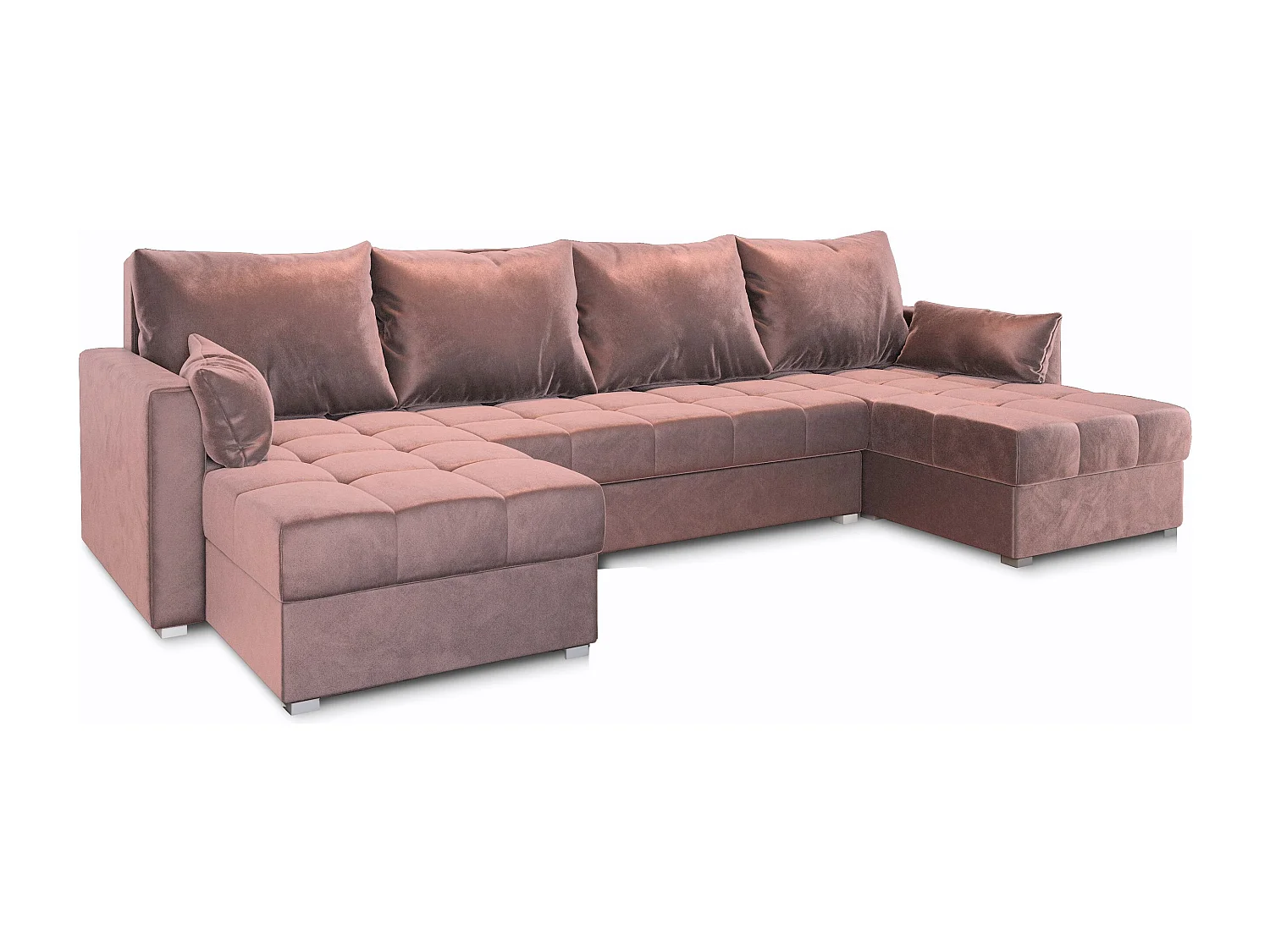 Canapé d'angle NAKO Rose poudré en peluche avec fonction de couchage