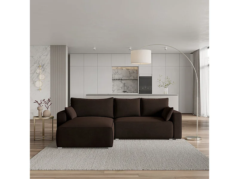 Canapé d'angle FORIL Marron en velours avec fonction de couchage