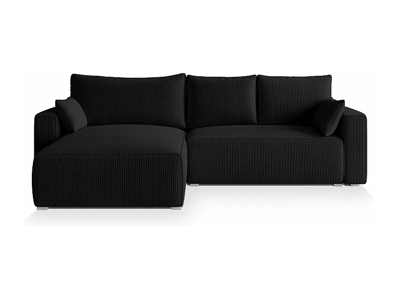 Canapé d'angle FORIL Noir en velours côtelé avec fonction de couchage