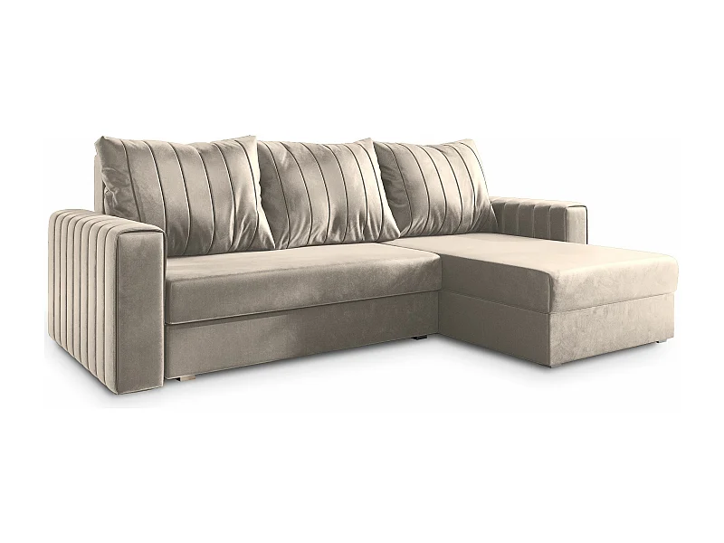 Canapé d'angle CARL Beige en peluche avec fonction de couchage