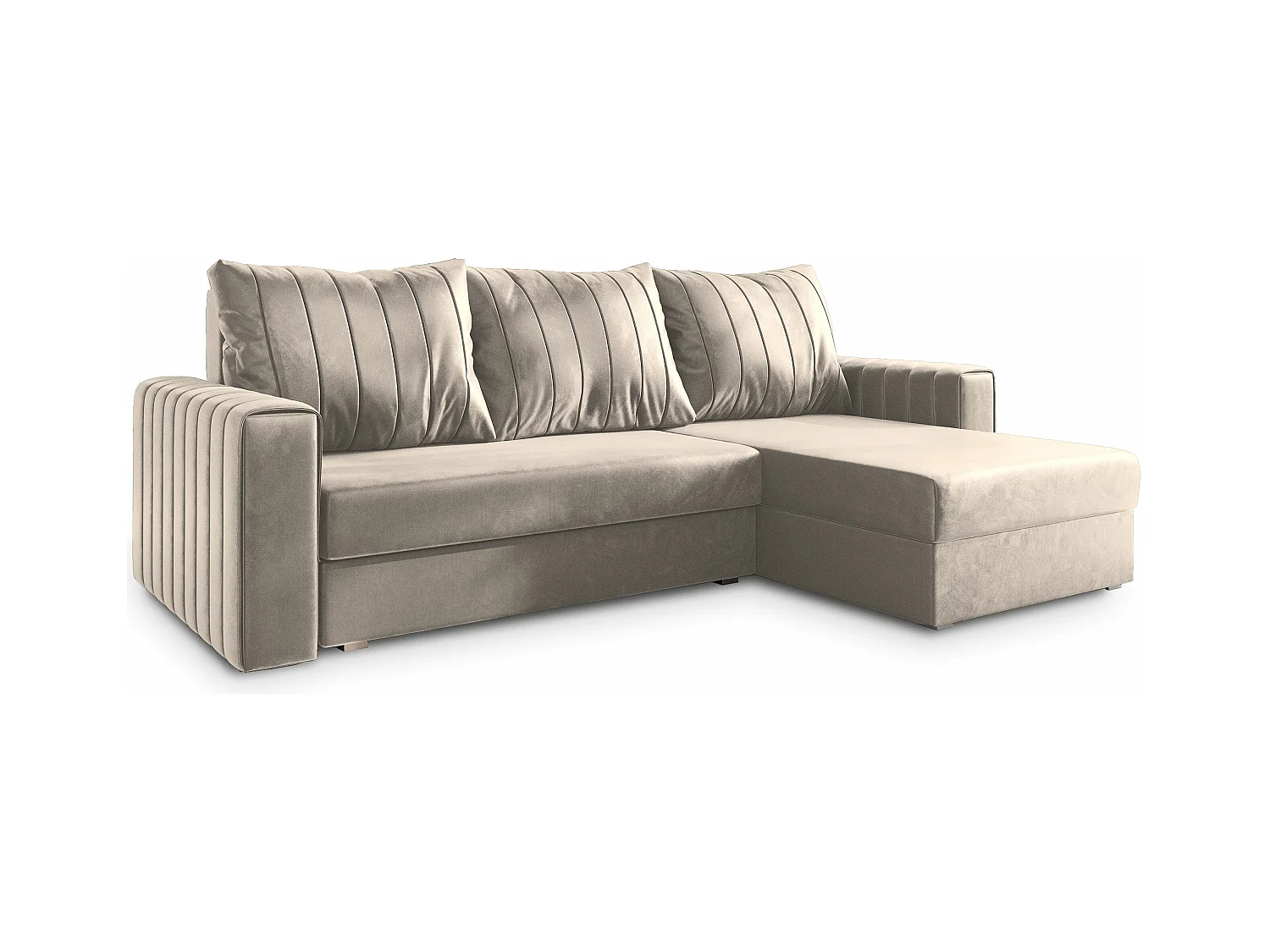 Canapé d'angle CARL Beige en peluche avec fonction de couchage