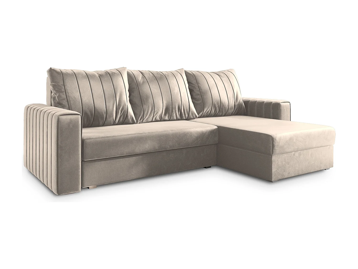 Hoekbank CARL van fluweel met slaapfunctie Beige