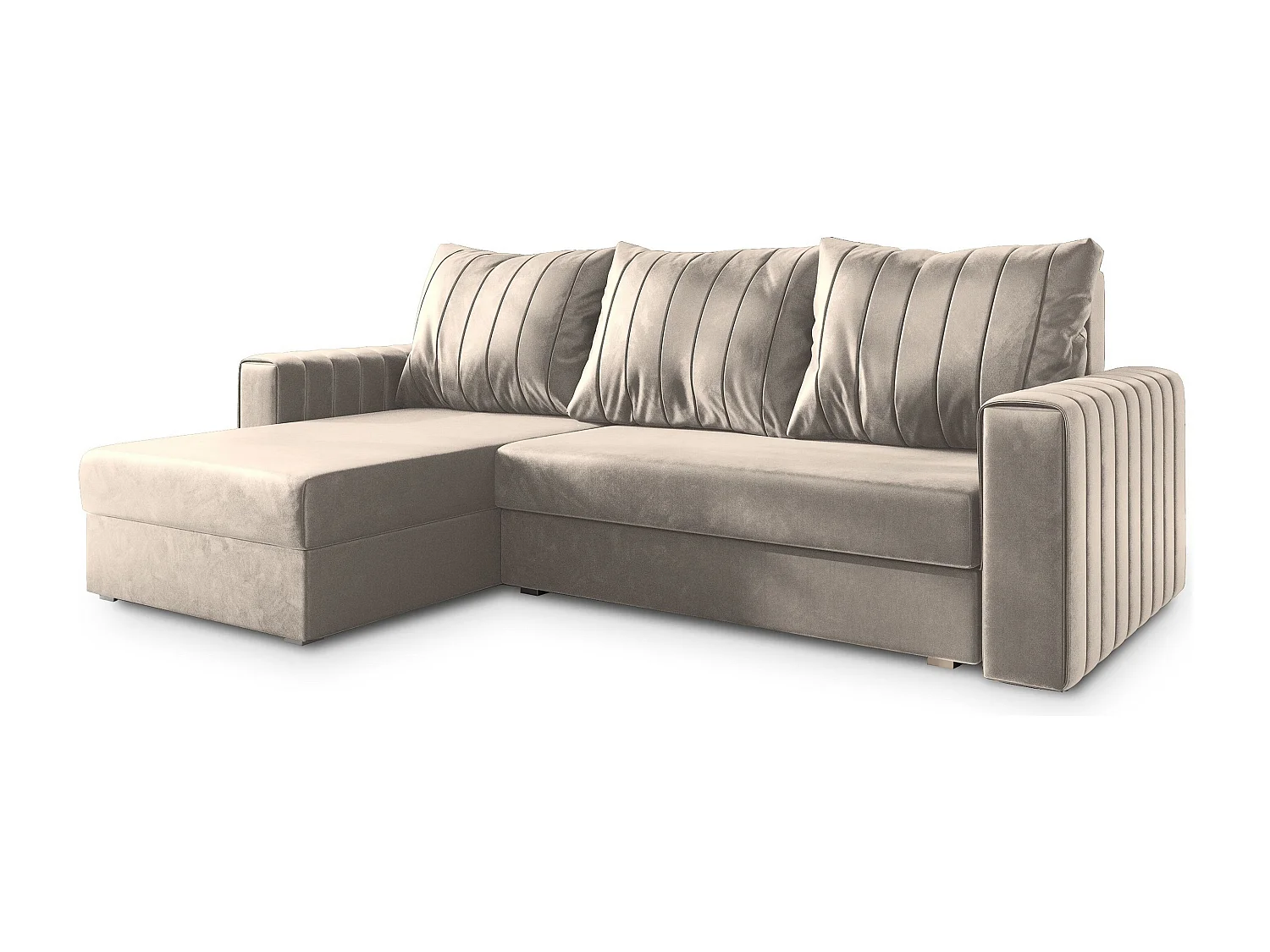 Canapé d'angle CARL Beige en peluche avec fonction de couchage