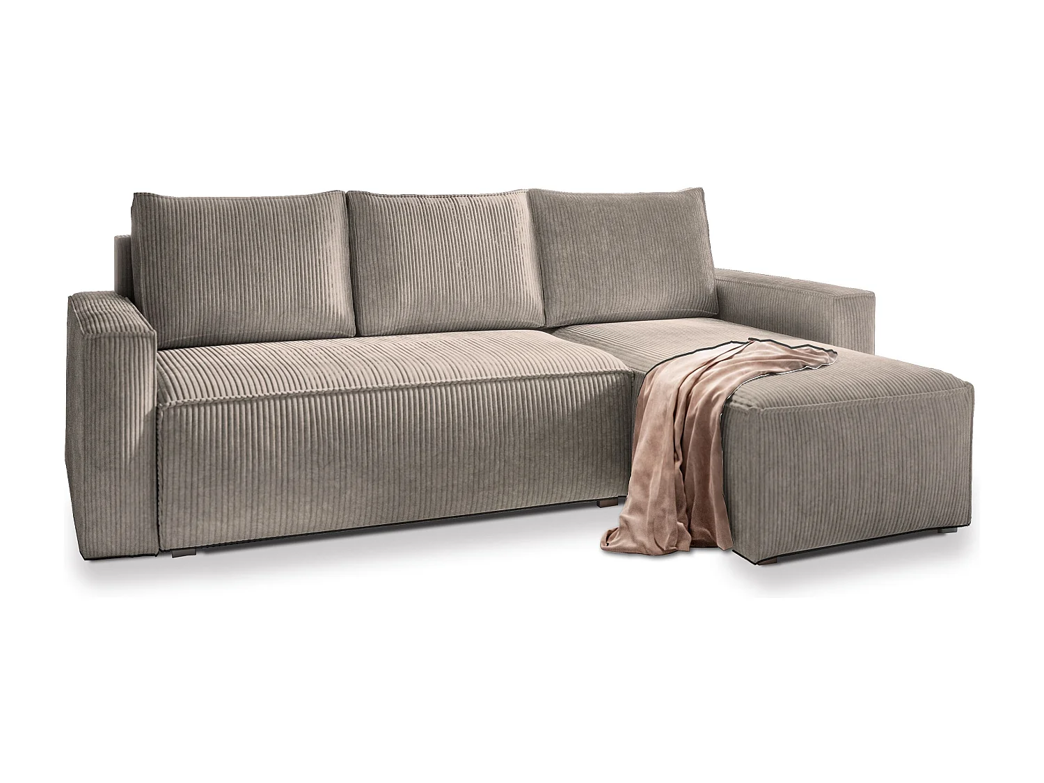 Canapé d'angle POTARO Beige en velours côtelé avec fonction de couchage