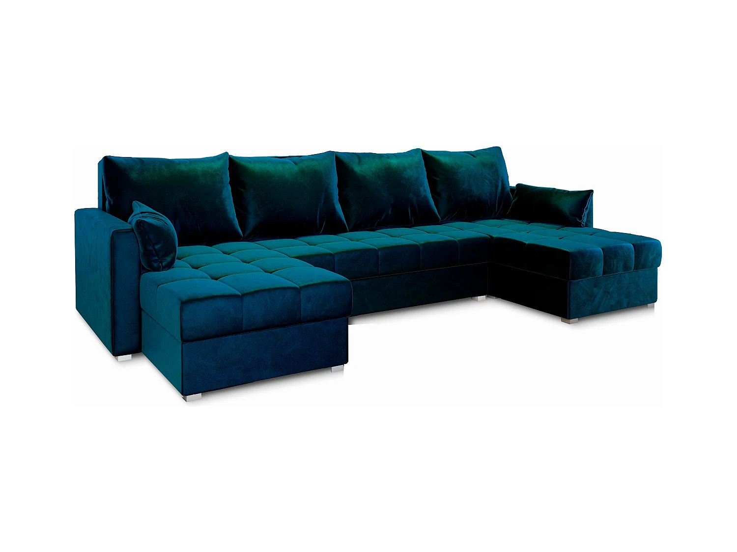 Canapé d'angle NAKO Bleu en peluche avec fonction de couchage