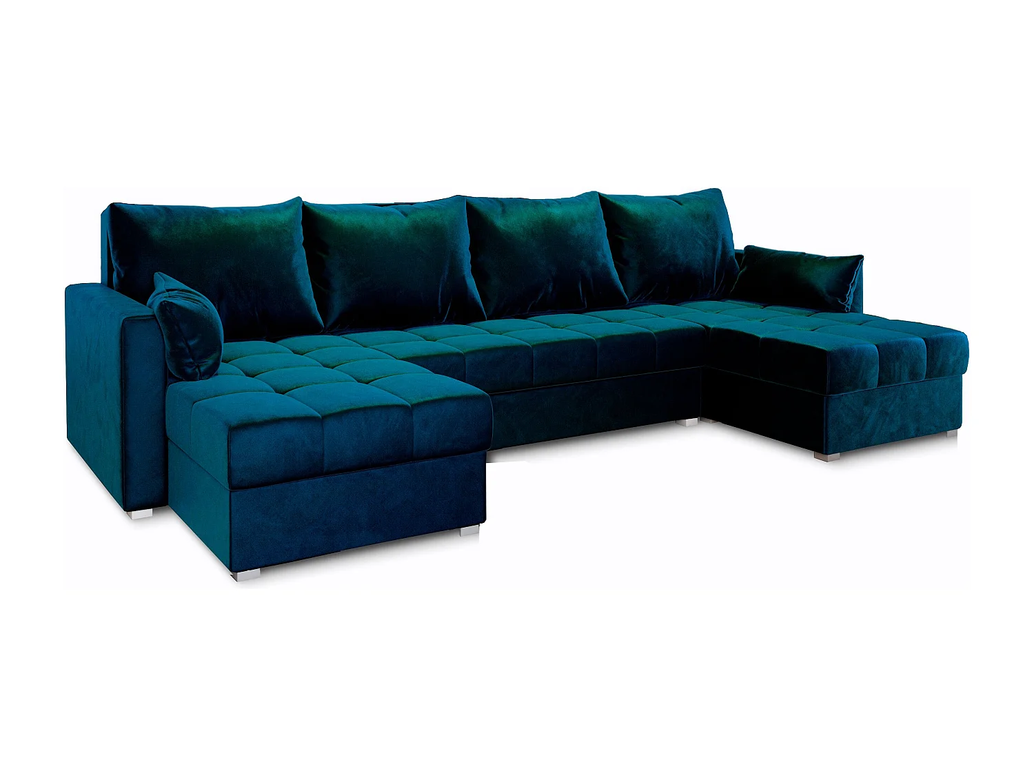Canapé d'angle NAKO Bleu en peluche avec fonction de couchage