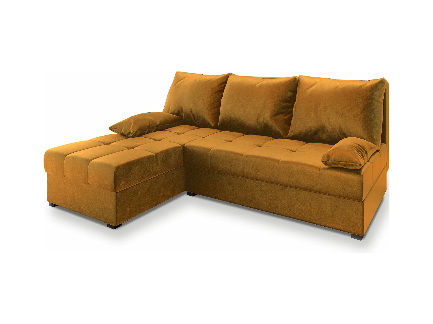 Canapé d'angle RITA Jaune moutarde en peluche avec fonction de couchage