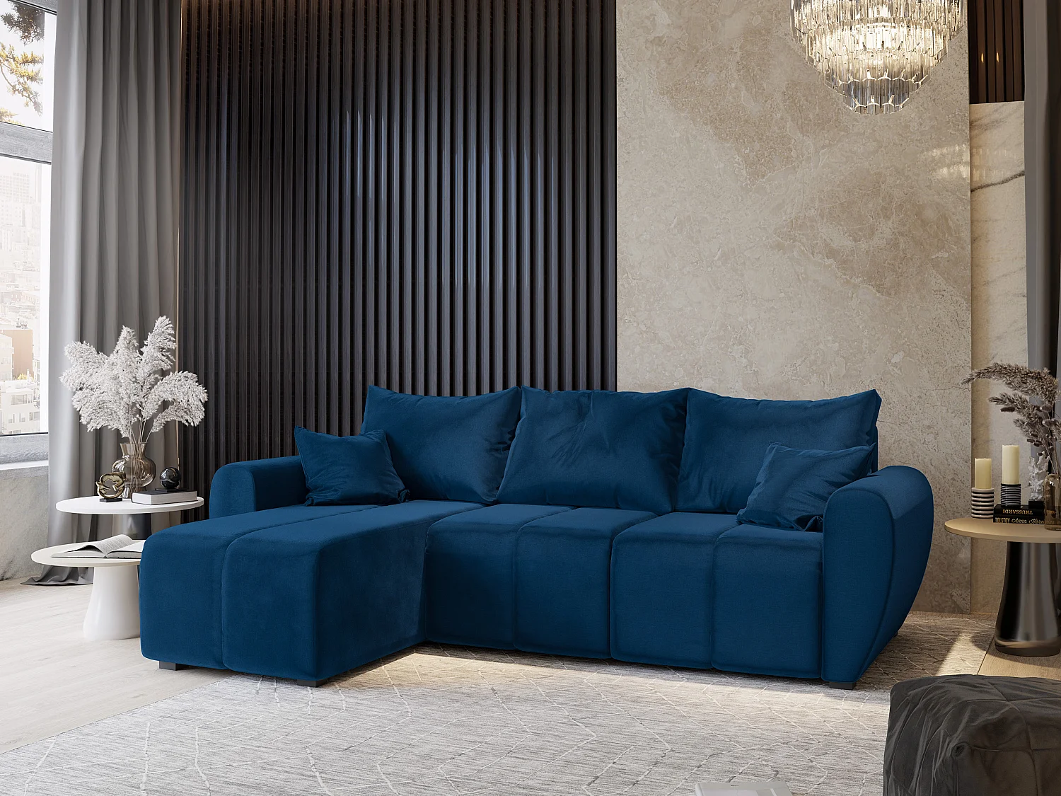 Hoekbank MADISON van fluweel met slaapfunctie Blau
