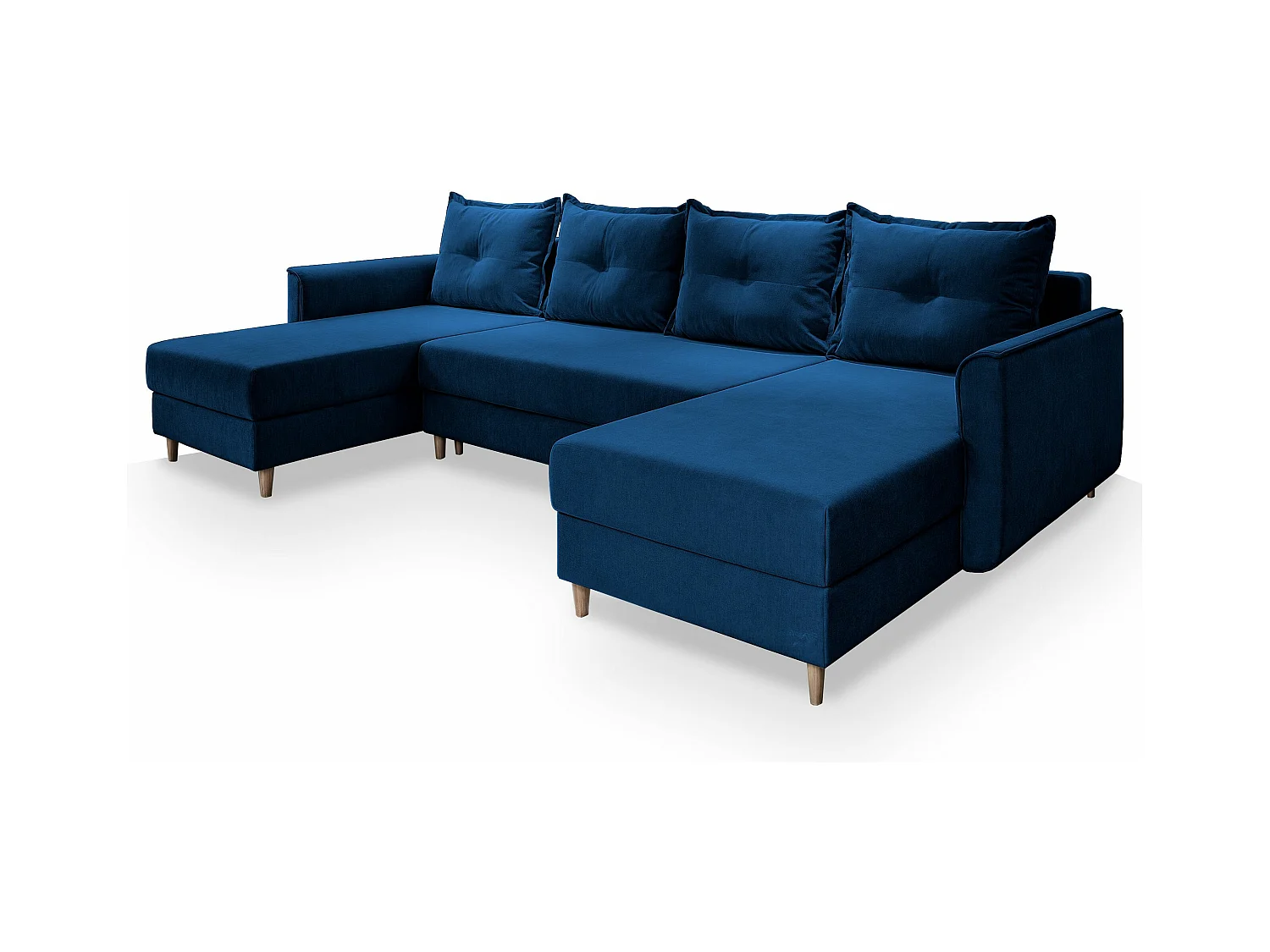 Canapé d'angle VERNI Bleu en peluche avec fonction de couchage